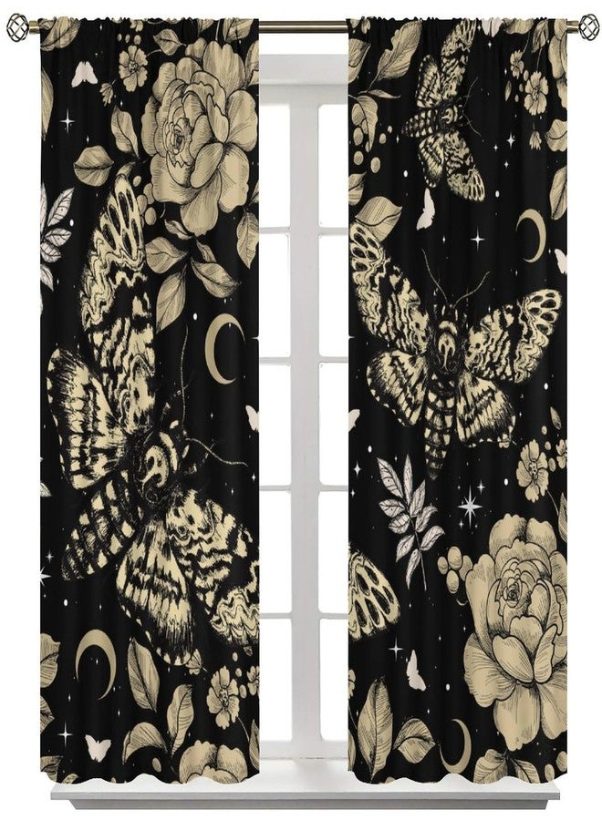 AAVEUP Gothic Moth Curtains for Bedroom,Vintage Boho Mystery Moon Phase Vintage Hippy Flower Plant Star Butterfly Window Drapes for Kids Boys Girls Living Room Kitchen 42x45in（No Blackout） - Image 2